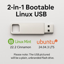 Linux Mint 22.2 Cinnamon  Ubuntu 24.04.3 LTS - Bootable / Live USB / 2-in-1