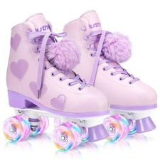 Women's and Girl's Classic Roller Skates with Light up Wheels and Love Heart ...