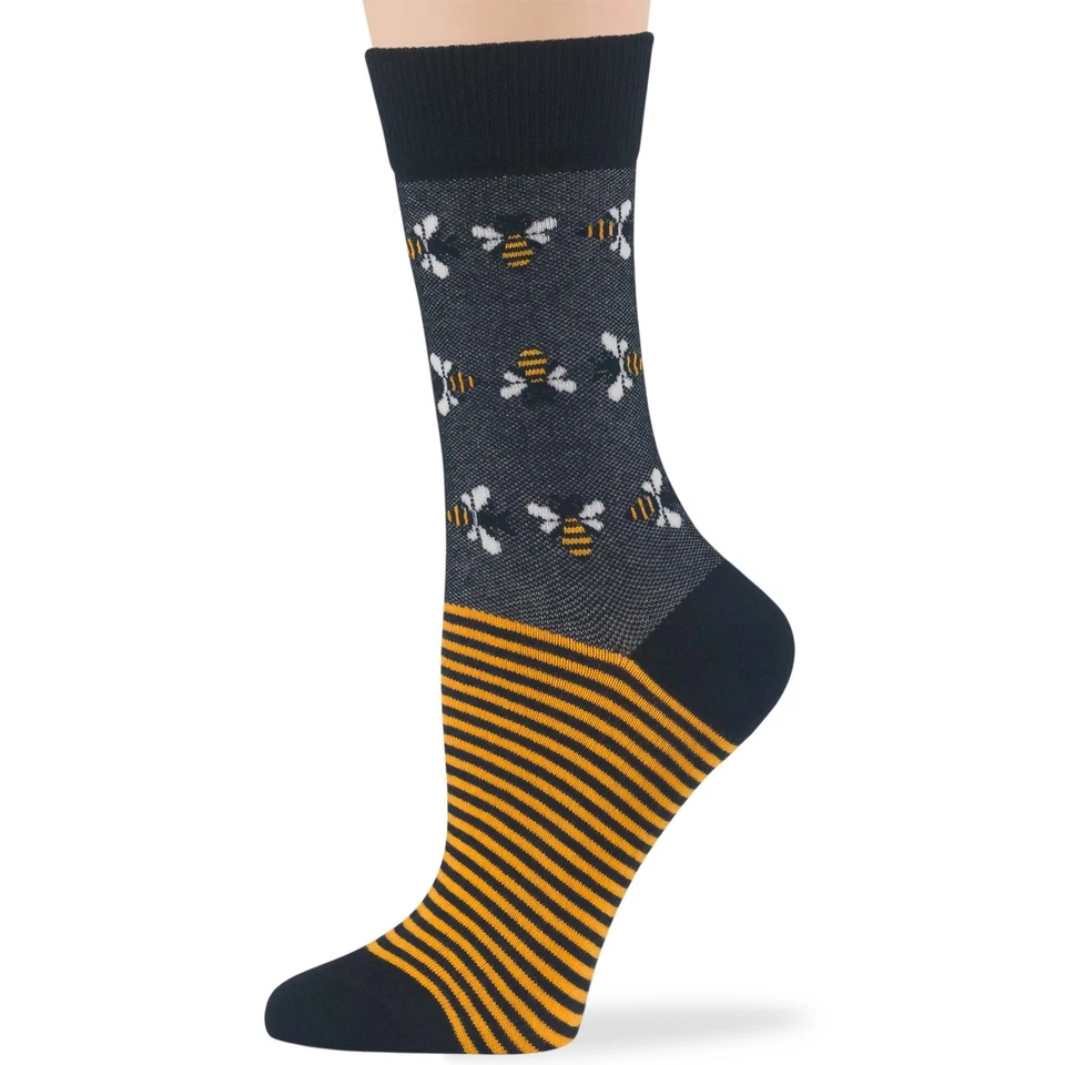 Calcetines de algodón para mujer - Paquete de 4 medianos - rayas de oso abeja - negro marrón Foto 3 de 4