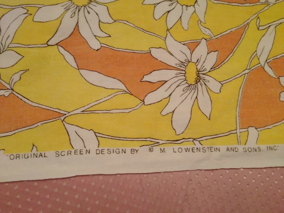 Fabric Vintage 70's Flower Power Lowenstein & Sons Fabric 49x66" Yellow & Orange - Image 2 of 4