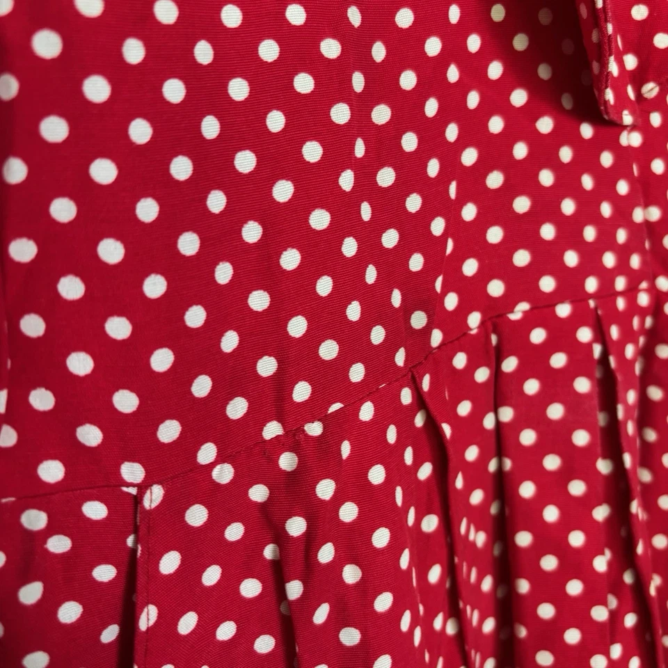 Vintage años 80 S.L. Vestido Petites Lunares Sin Mangas-Rojo/Blanco-Talla 12-¡Bolsillos! Foto 4 de 4