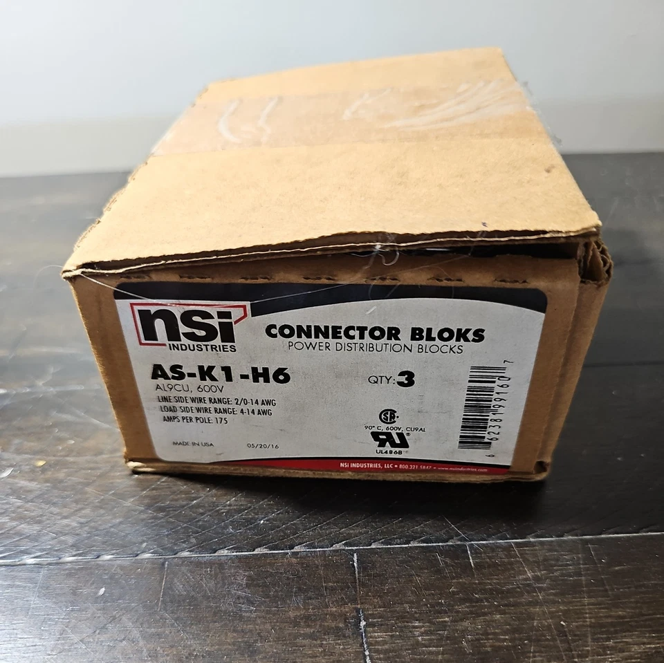 QTY 3 - NSI Industrial AS-K1-H6 Distribution Block, 600V Max  - Image 2 of 4
