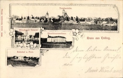 Postcard Erding in Upper Bavaria, general view, Münchener Straße,... - 11011973