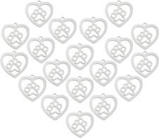 30Pcs 201 Stainless Steel Pendants Heart with Dog Paw Prints Charms Small Hole P