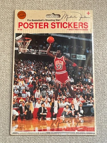 VINTAGE JUMP INC MICHAEL JORDAN POSTER STICKERS 1 SHEET SEALED NEW SHOOTING STAR