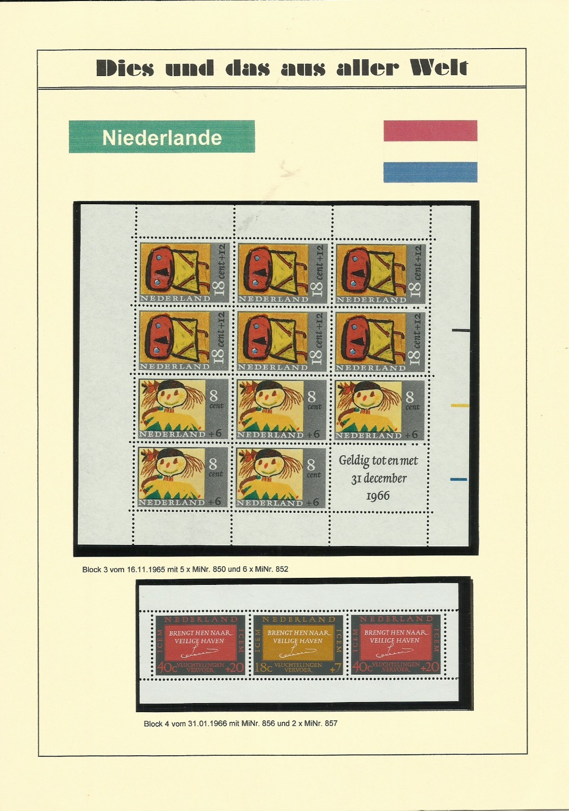 Block Pocture Niederlande Block 3 mit MiNr. 850 und 852, Block 4 postfrisch auf ...