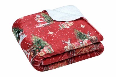 Plaid Weihnachtsdecke Wohndecke Weihnachten Weihnachtsmuster weiß rot 130x160cm