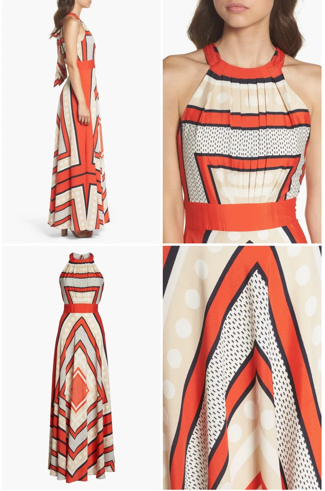 Eliza J Scarf Print Crêpe de Chine Fit & Flare Maxi Dress Size 12 $158 New - Image 4 of 4