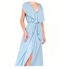 BCBGMAXAZRIA Pale Blue Ruffle Front Maxi Dress Size 0 Elegant Formal High Low