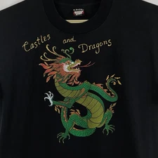 Screen Stars Best  Vintage 90's Black Tee Castles & Dragons Graphic Glitter