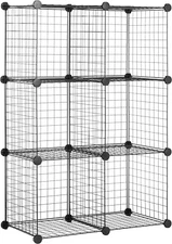 6 Storage Shelves with 6 Cube Wire Grid Stackable Cubes Black 14 X 14 X 14