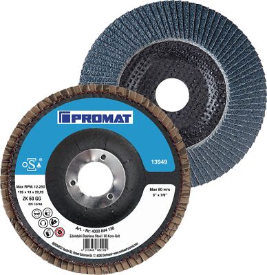 10x Fächerscheibe Action Ø 125 mm Körnung 60 konisch INOX Zirkonkorund PROMAT