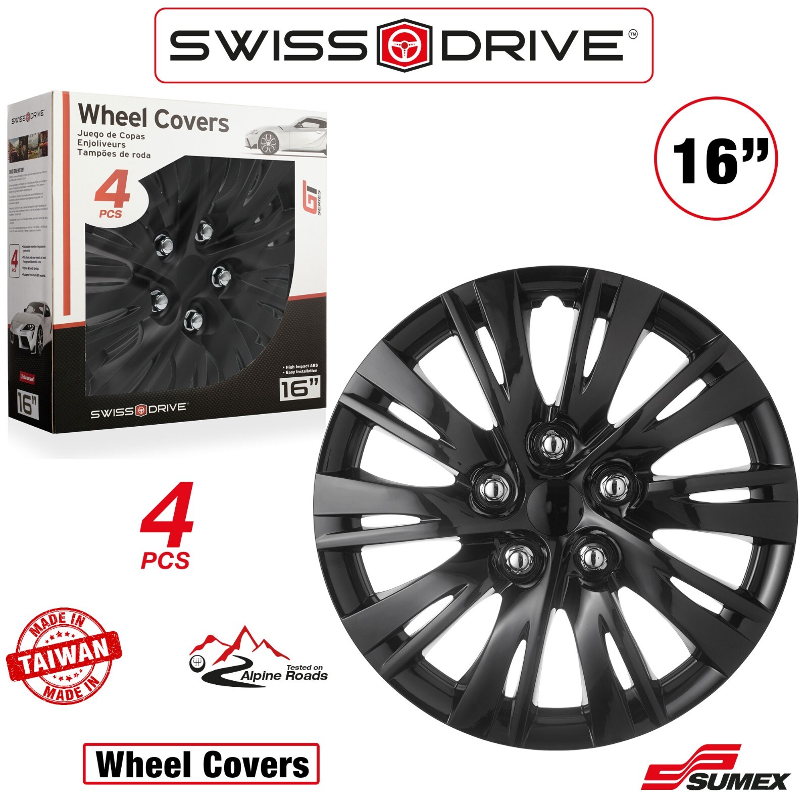 Hubcap Set 4 pc Wheel Cover 16 Inch Rim Cover Black Nardo Car