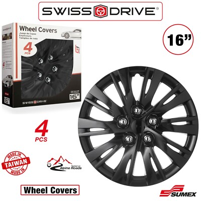 Hubcap Set 4 pc Wheel Cover 16 Inch Rim Cover Black Nardo Car SUV Truck Sedan