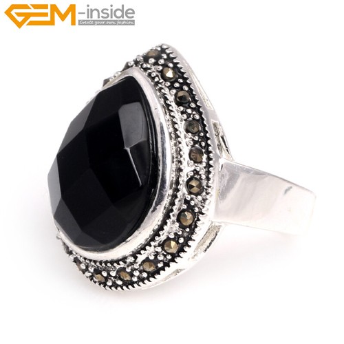 Silver Marcasite Assorted Stones Teardrop Beads Fashion Jewelry Ring US#7-#9 - Picture 31 of 45