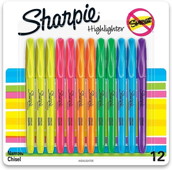 SHARPIE Highlighters Narrow Chisel Tip Assorted Colors 12 Count-image