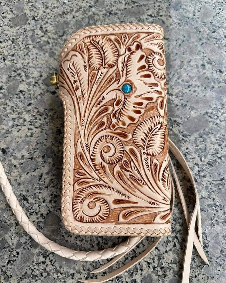 Flower Carved Wallet Handmade Cowboy Wallet Mens Bifold Wallet Gift X87 ...