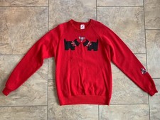 Vintage Scottie Dog Scottish Terrier Red Sweatshirt Ruffle Collar Hearts Large