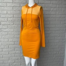 Heart & Hips Women Mesh Long Sleeve Bodycon Hoodie Dress Size S