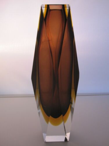XXL Murano Sommerso Diamond Vase In Brown, Amber &amp; Clear In VGC.. Ref 1077
