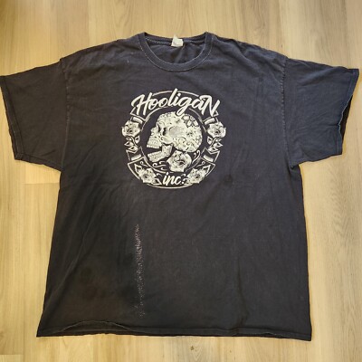 Hooligan Inc T-Shirt Mens 3XL Black Sugar Skull Roses Biker Tee Motorcycle