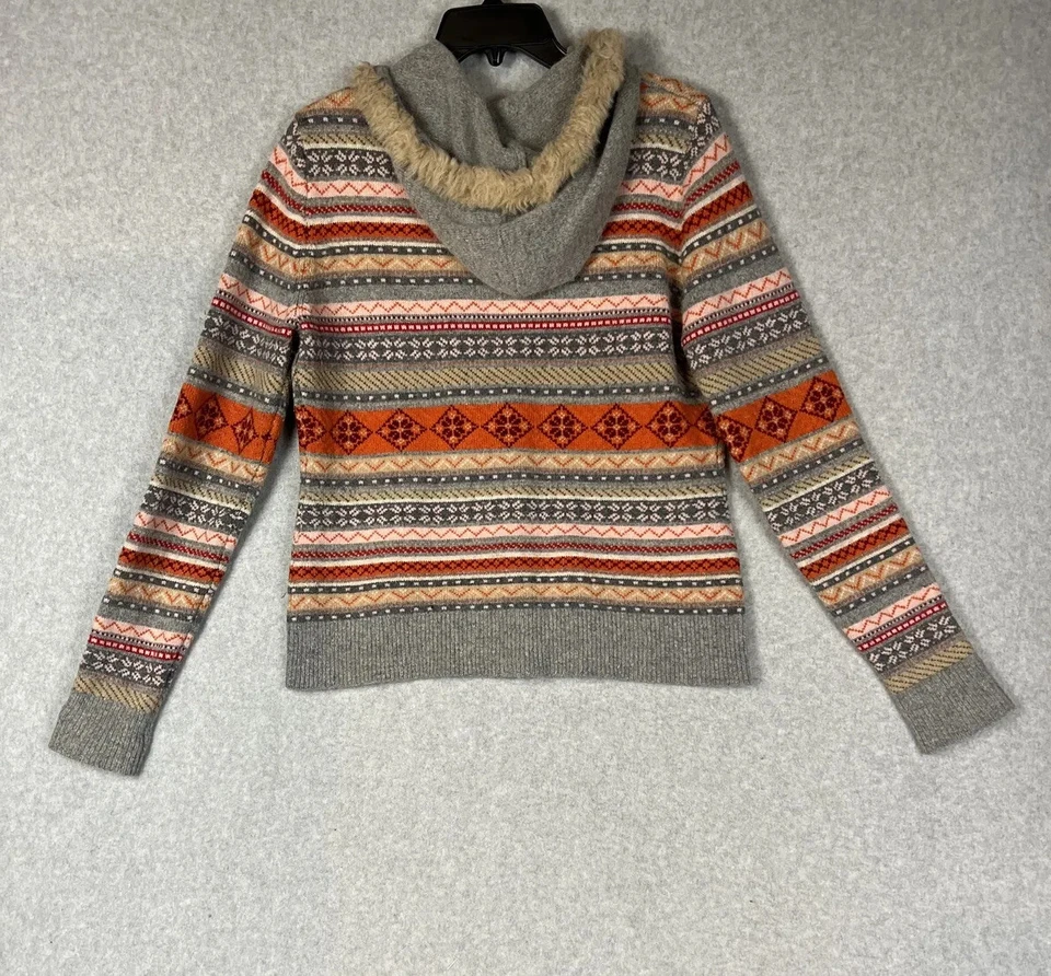 Boston Proper Women’s S Boho Zip Up  Sweater  Faux Fur Trim Wool Blend Hoodie - Image 2 of 4