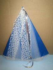 Prinzessin-Hut Kinderhut Fasching, blau mit weißem Tüll und Spitzen, neu