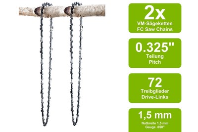 2 Sägeketten VM passend für Dynamac DY51/46 | 45cm 0.325 72TG 1,5mm
