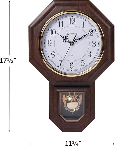 Classic Faux Wood Pendulum Wall Clock with Golden Accents and Chime - Picture 5 of 7