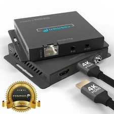 Fosmon 4K 1x2 HDMI Extender 230ft Over Single Cat6a/7 Ethernet Cable w/ IR & PoC