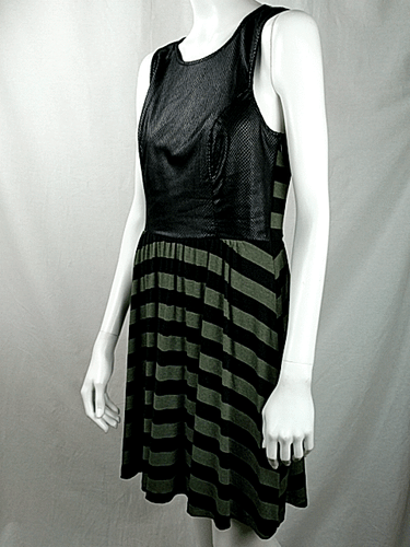 ELLA MOSS DAMEN GEPRÄGTES LEDER & GESTREIFTES KURZARM KLEID GR. M - Bild 7 von 12