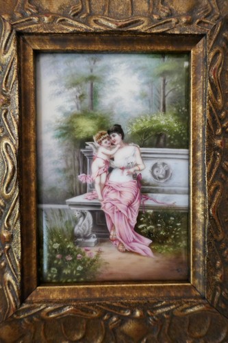 ANTIQUE KPM BERLIN PORCELAIN PLAQUE VENUS AND CUPID HANDPAINTED - Picture 4 of 12