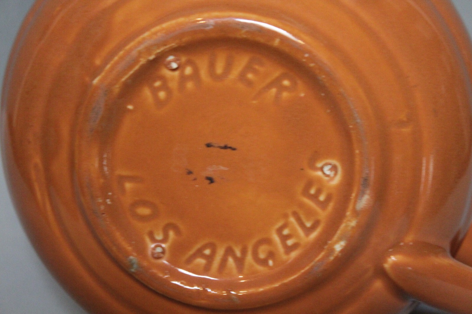 Vintage Bauer Pottery Pitcher Ring Ribbed Ice Lip Burnt Orange Glaze 6 1/2” Tall