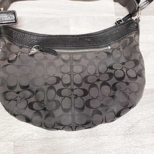 Coach Soho Signature Schultertasche schwarz Hobo Logo Jacquard Lackleder F13740 - Bild 3 von 14