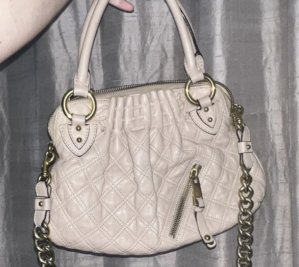 Marc Jacobs Cecilia Quilted Leather Tan Beige Handbag Bag Gold Chain $1275