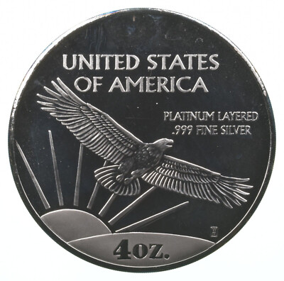 Rare Silver 4 Oz. Statue Of Liberty Platinum Layered Round
