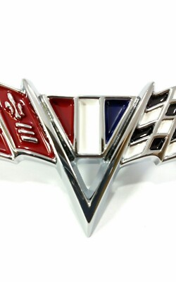 64-67 Chevy II Nova Camaro Chevelle Impala Fender V-Flag Emblem – Chrome Trim, Direct Fit