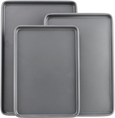 Nonstick Baking Sheet Set 3 Pack Carbon Steel Cookie Sheets Bakeware Set Pan