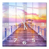 Minimalistische Wanduhr Aus GehäRtetem Glas Holzsteg WeißE Zeiger 60X60 Cm