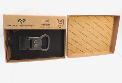 Jack Abrahams Leather Card Case w Bottle Opener (Black) / New