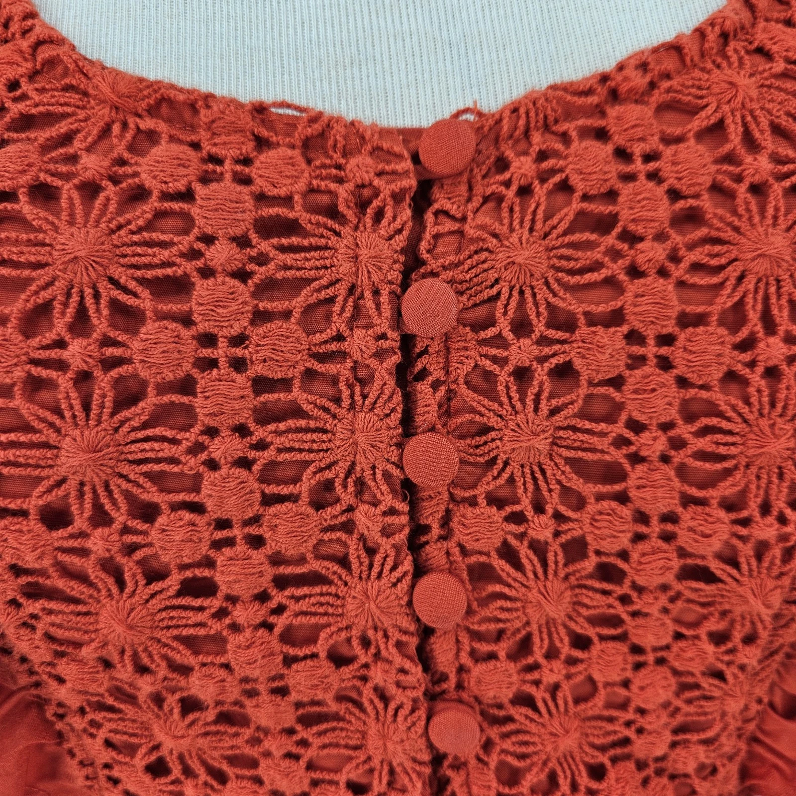 VALENTINO Free People Fit abito svasato mezza luna rosso manica svasata pizzo plissettato linea A XS