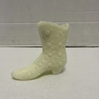 Vtg Fenton Custard Lime Uranium Glass Tall Boot Daisy Button Shoe Glows