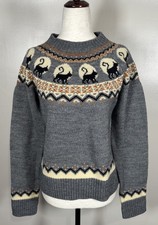 Kiel James Patrick Sz XS Black Cat Fair Isle Halloween Wool Blend Cabin Sweater