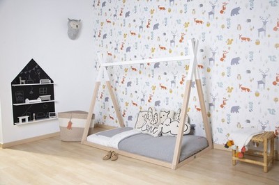 Kinderbett - Bettgestell - 70x140 cm - Holz - Naturell Weiß