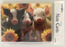 8 Leanin Tree Cards Blank Inside,  CUTEST 3 LITTLE PIGS, SUNFLOWERS, USA Made