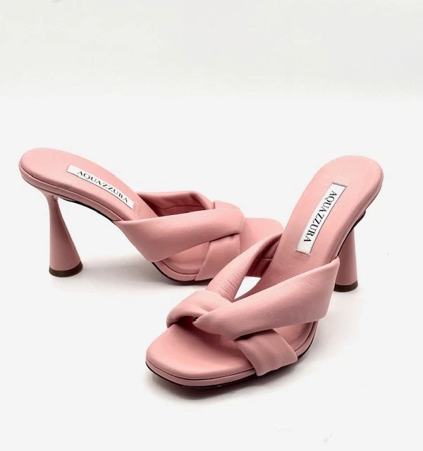 Nuevo Aquazzura Rosa Twist Suave Acolchado Lujo Cuero Mules Tacón Cono 37.5 Foto 3 de 4