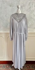 Vintage 1970's ELIDA Grey Pre-Raphaelite Lace Ribbon Neck Boho Occasion Dress 12