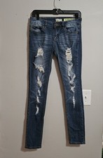 Women's Indigo Rein Distressed Low Rise Skinny Jeans Size 7 Medium Wash