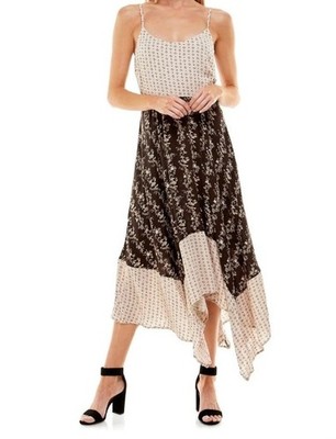 Madeleine & Monroe Floral Cream Patchwork Assymetrical Spaghetti Dress Boho S