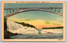 Vintage Linen Postcard General View Rainbow Bridge Niagara Falls 265